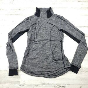 Lululemon Base Runner 1/2 Zip Pullover – Heathered Herringbone Black/Grey Size 6